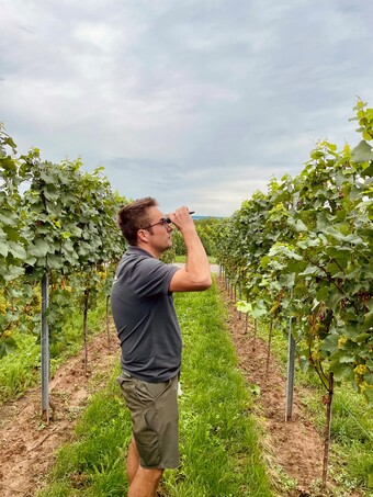 . Seine Philosophie: Herkunft und Charakter muss man in einem guten Wein schmecken. Auf den Lagen in Enzweihingen und am Horrheimer Klosterberg bewirtschaftet er rund acht Hektar Rebflche  dort gedeihen 50 Prozent weie Rebsorten, die andere Hlfte rote Rebsorten. 